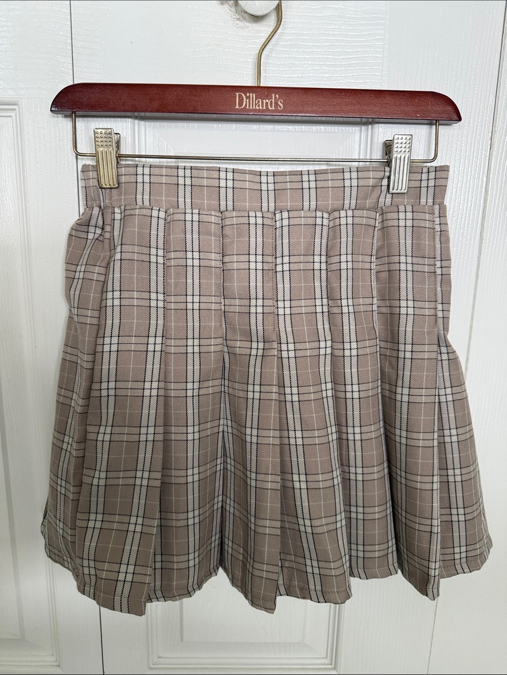 Streetwear Society Taupe Plaid Pleated Skirt